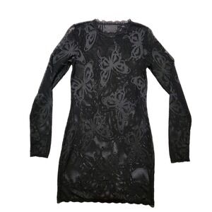 Women's Lace Midi Dress Long Sleeve Black Size Small
